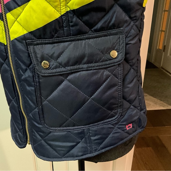 NWT Womens Navy Stripe Quilted Vest Puffer Pink Green Vest - Picture 4 of 11